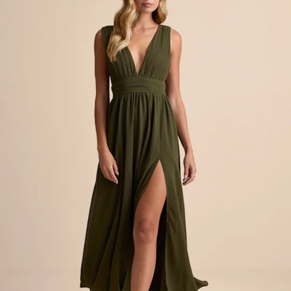 Lulu's Deep V-Back Olive Dress